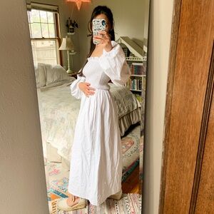 NWT Nasty Gal White Linen Look Puff Sleeve Shirred Midi Dress Size 6